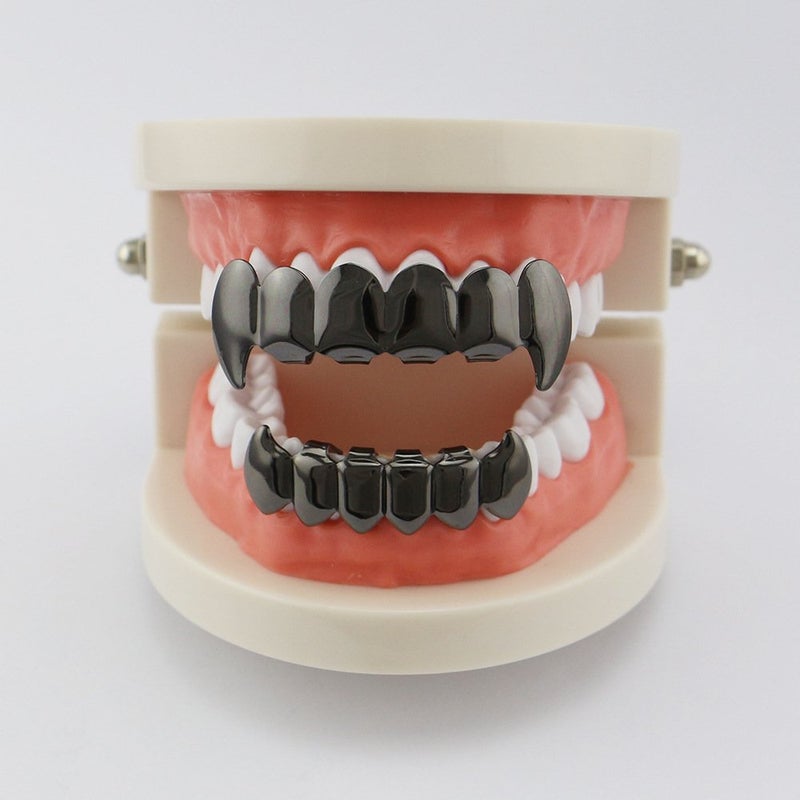OOCC 18K Gold Silver Plated Hip Hop Vampire Fangs Teeth Grillz Caps Top and Bottom Set for Your Teeth - Image 5